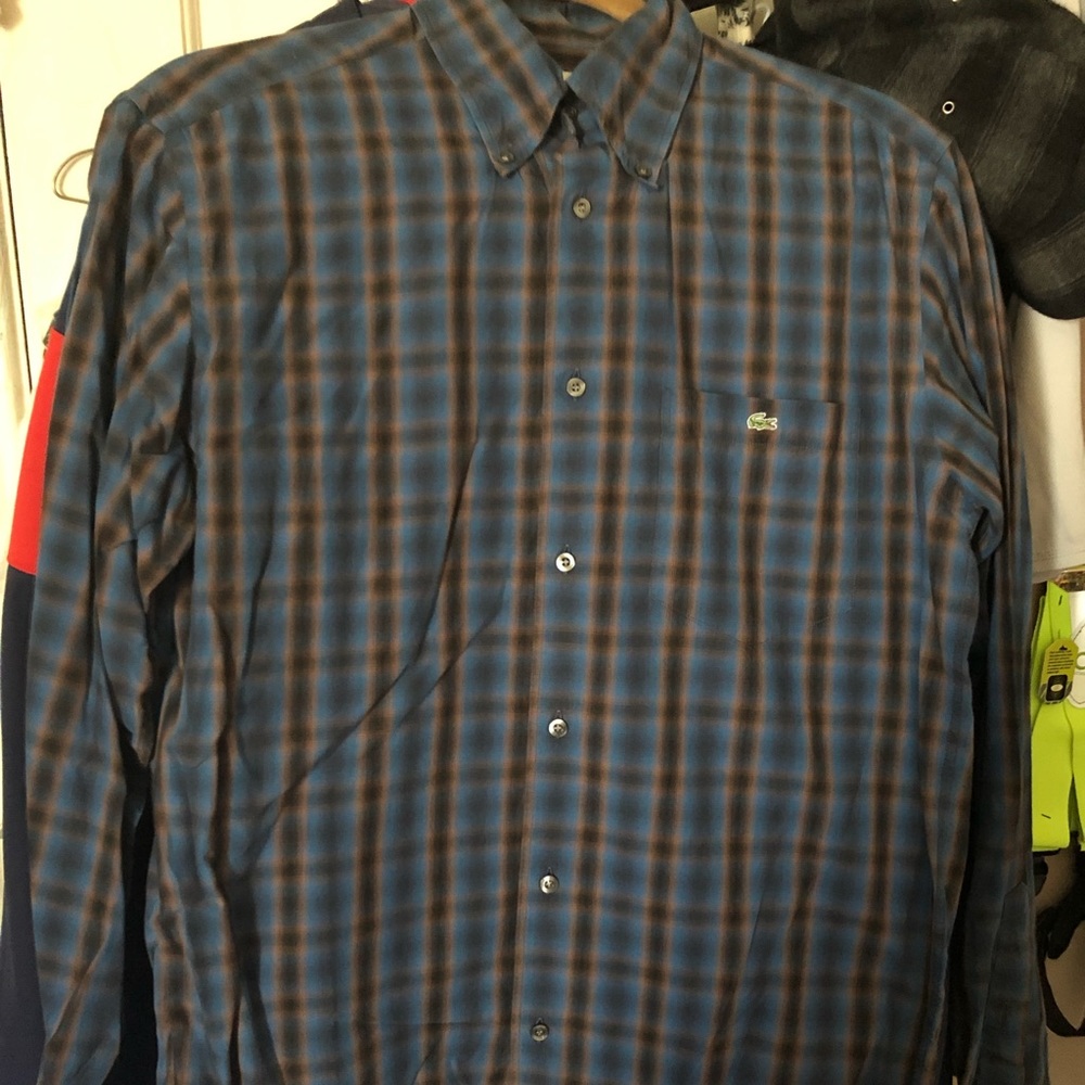 Lacoste Men’s Button Down Shirt Blue Plaid/Check Size 38.